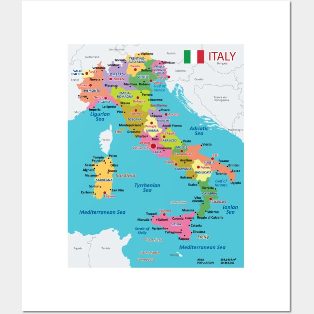 Administrative map of Italy Wall Art by AliJun
